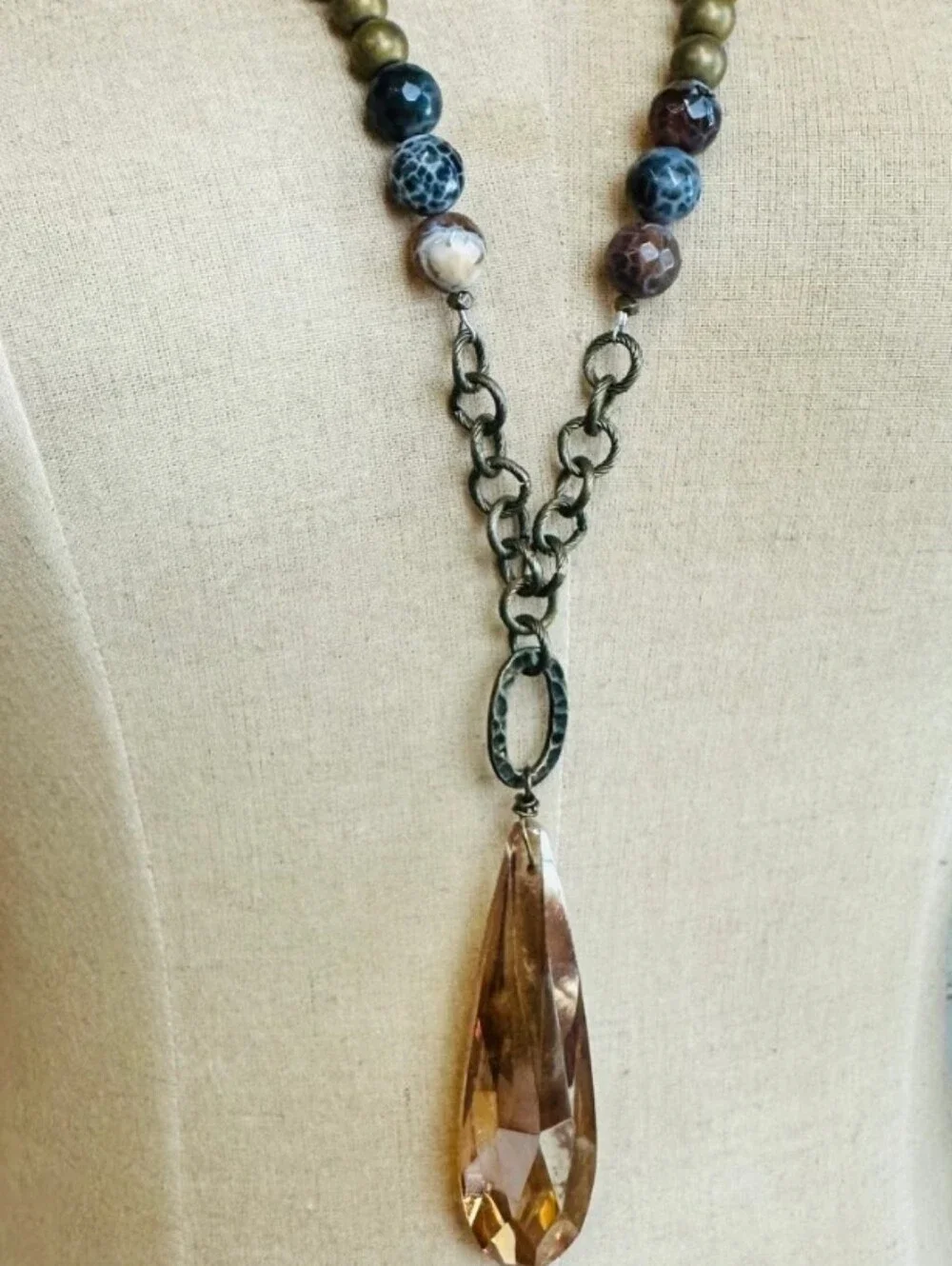 ❣️1 LEFT❣️✨PRICE DROP✨Boho Sable Necklace Beaded Necklace Amber Teardrop Pendant - Picture 4 of 4
